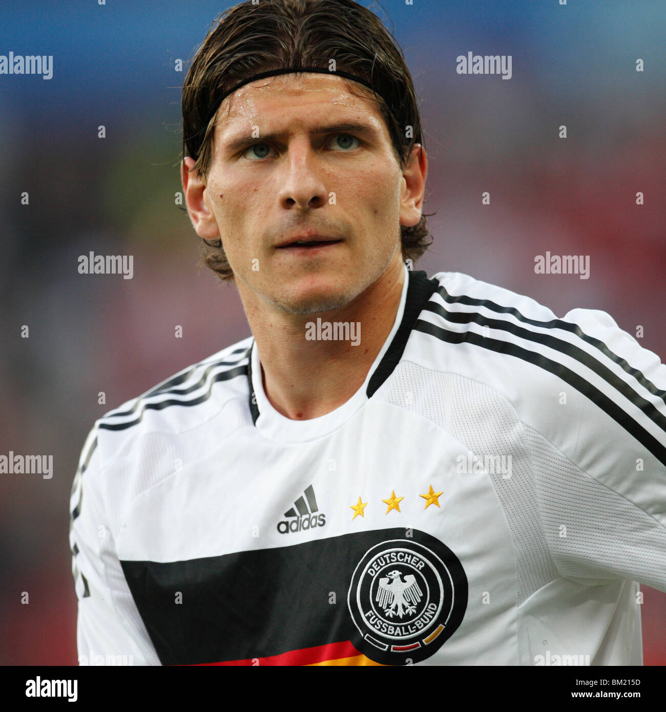 Mario Gomez of Germany seen during team warm ups prior to a UEFA Euro 2008 Group B soccer match against Austria. Stock Photo