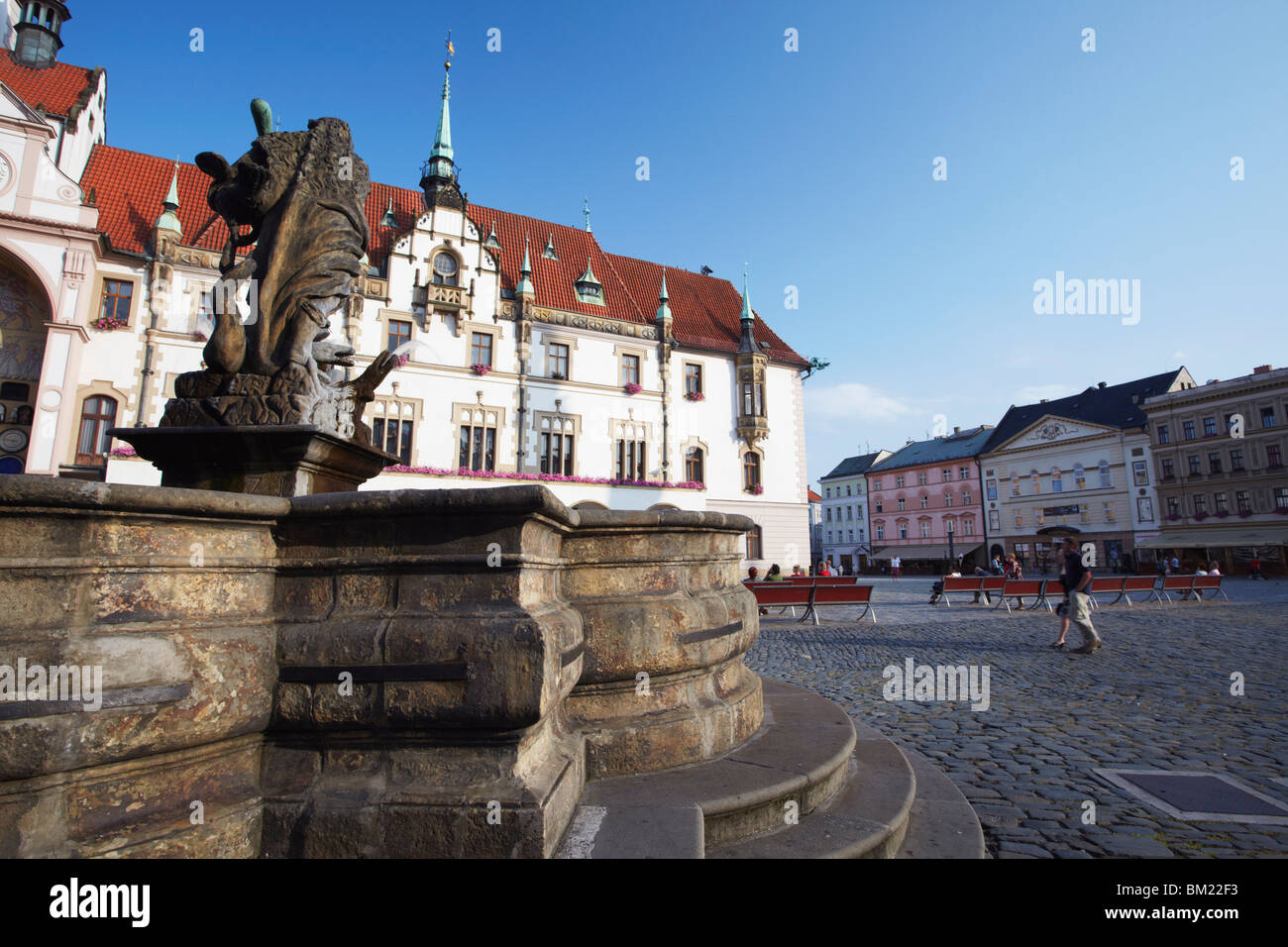 Hercules Fountain in front of Town Hall In Upper Square (Horni Namesti), Olomouc, Moravia, Czech Republic, Europe Stock Photo