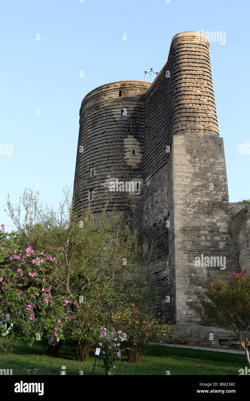 The Maiden Tower situated in the historical old walled city of Baku in Azerbaijan, Central Asia. Stock Photo