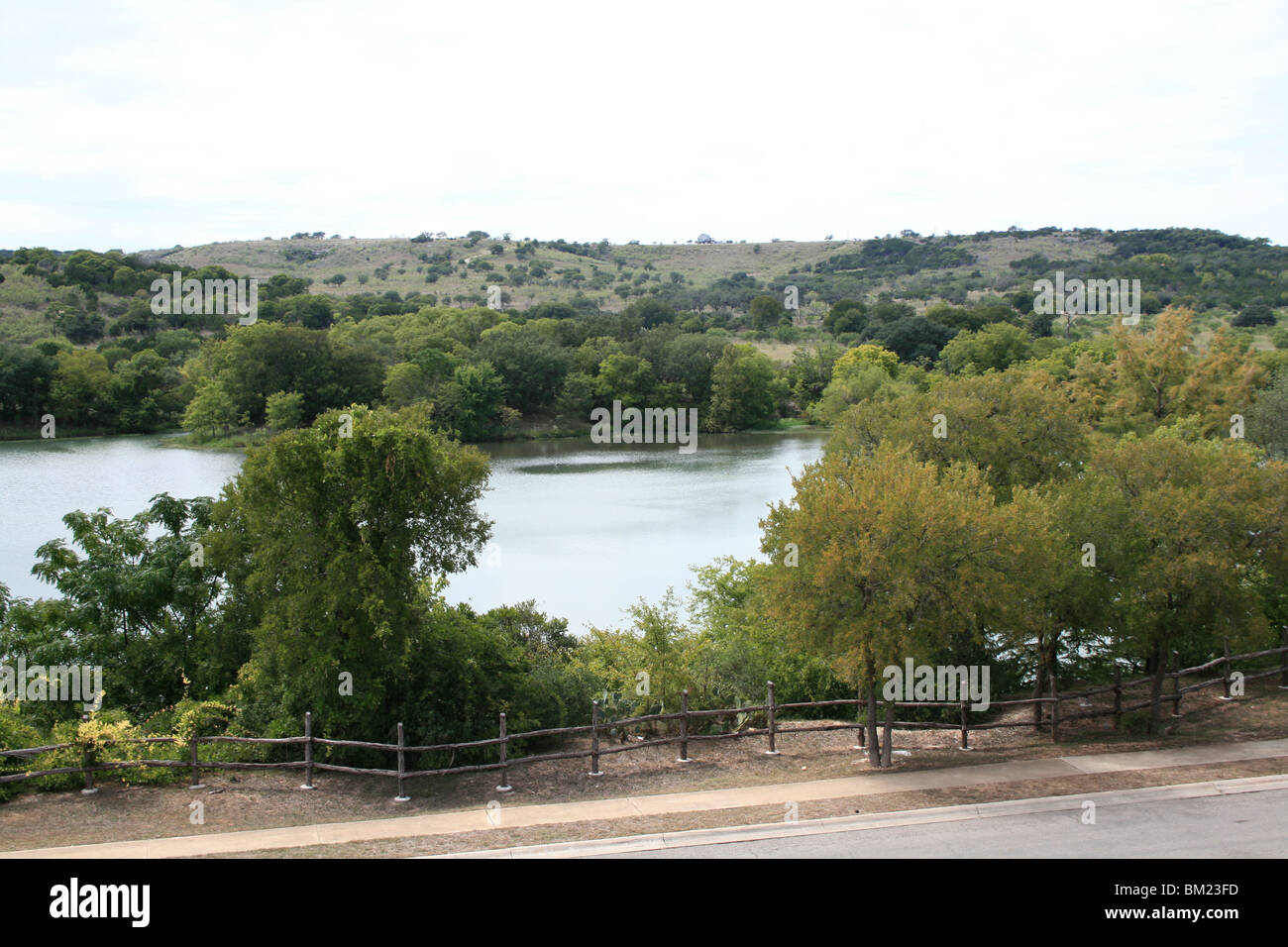 A scenic view of nature along the Guadalupe River in Kerrville, Texas