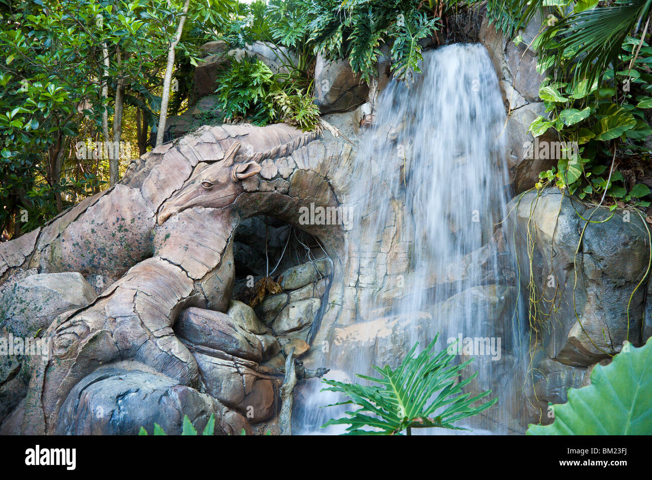 Orlando, FL Jan 2009 Waterfall over the animals carved into the