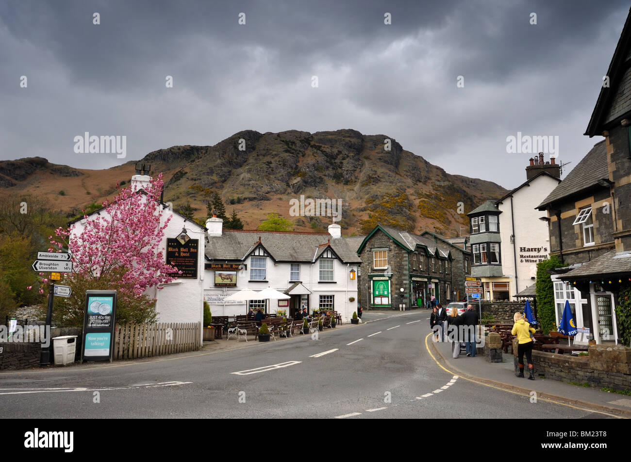 The Black Bull Hotel Yewdale Rd Coniston in the Lake District Stock Photo