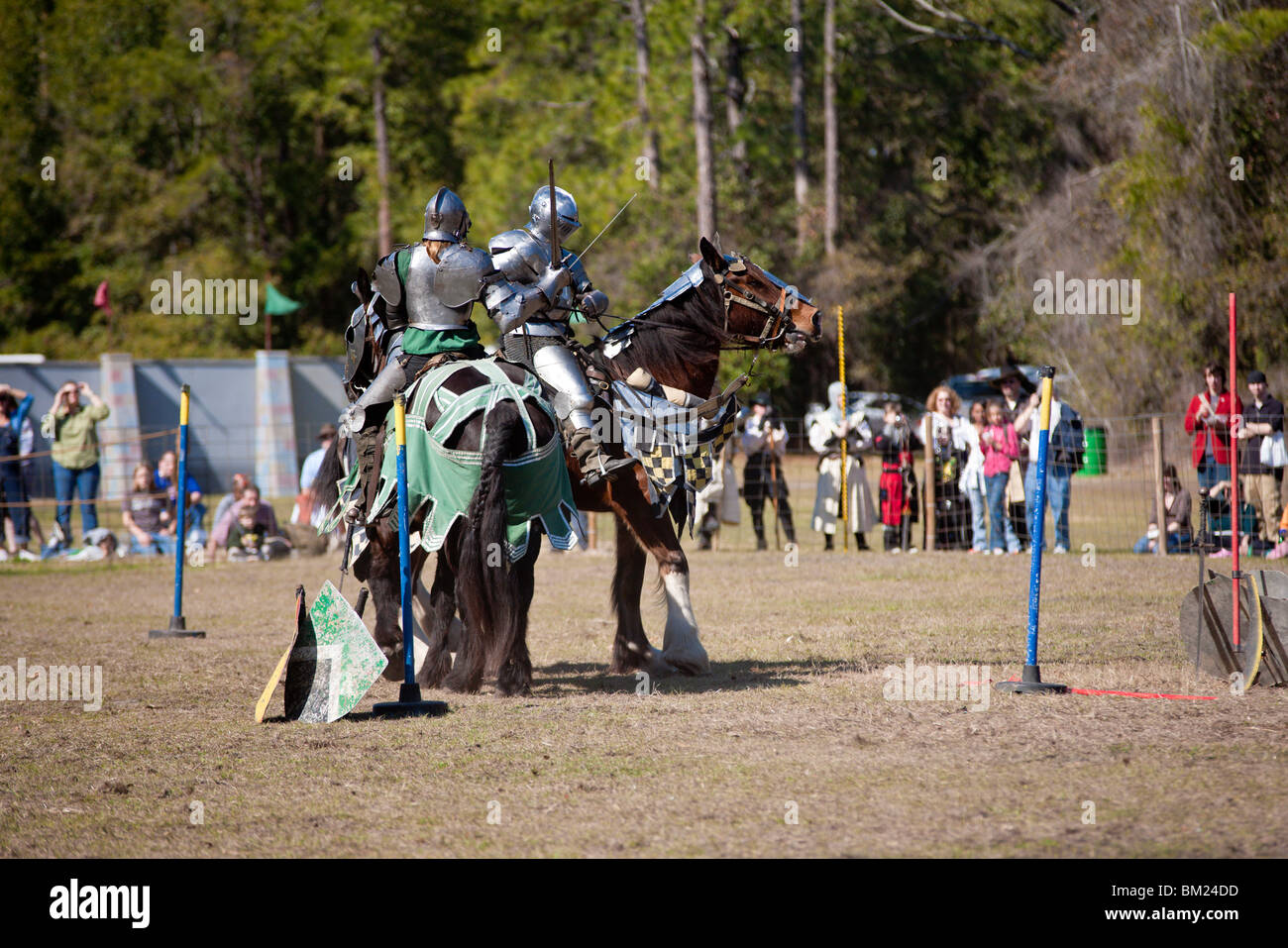 Gainesville FL Jan 2009 Two men dressed in armor on horseback sword