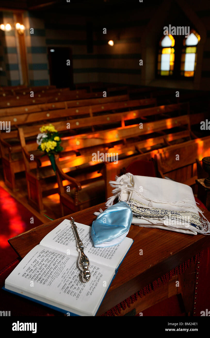 Taleth, kippa, yad and Torah in the Great Synagogue, Geneva, Switzerland, Europe Stock Photo