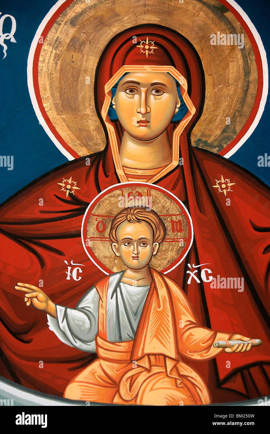 Greek Orthodox icon depicting Virgin and Child, Thessalonica, Macedonia