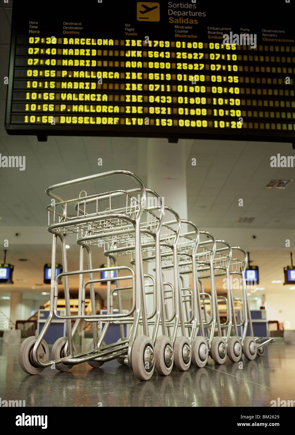 Baggage trolleys in departures area, Airport, Spain, Europe Stock Photo Alamy