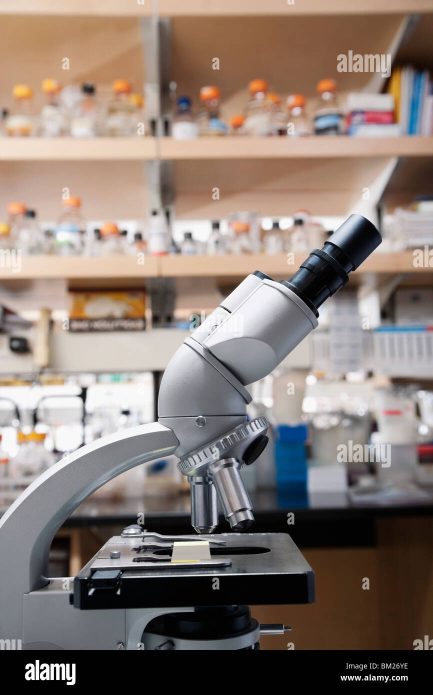 Close-up of a microscope in a laboratory Stock Photo