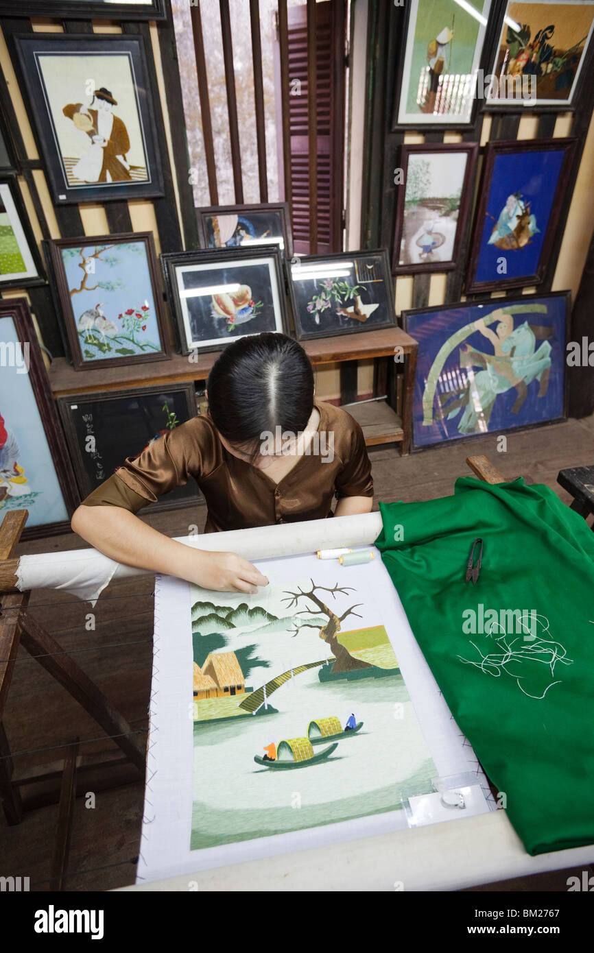 Craftsperson doing embroidery on a fabric, Hoi An, Vietnam Stock Photo  Alamy