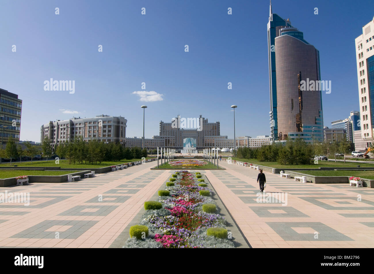 Modern architecture near the Bayterek Tower, Astana, Kazakhstan, Central Asia Stock Photo