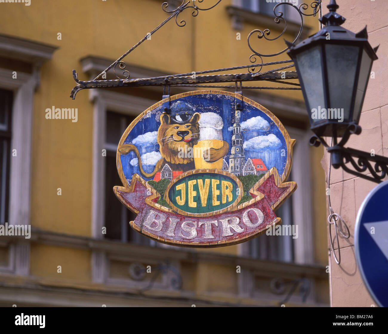 Bistro sign, Riga, Riga Region, Republic of Latvia Stock Photo