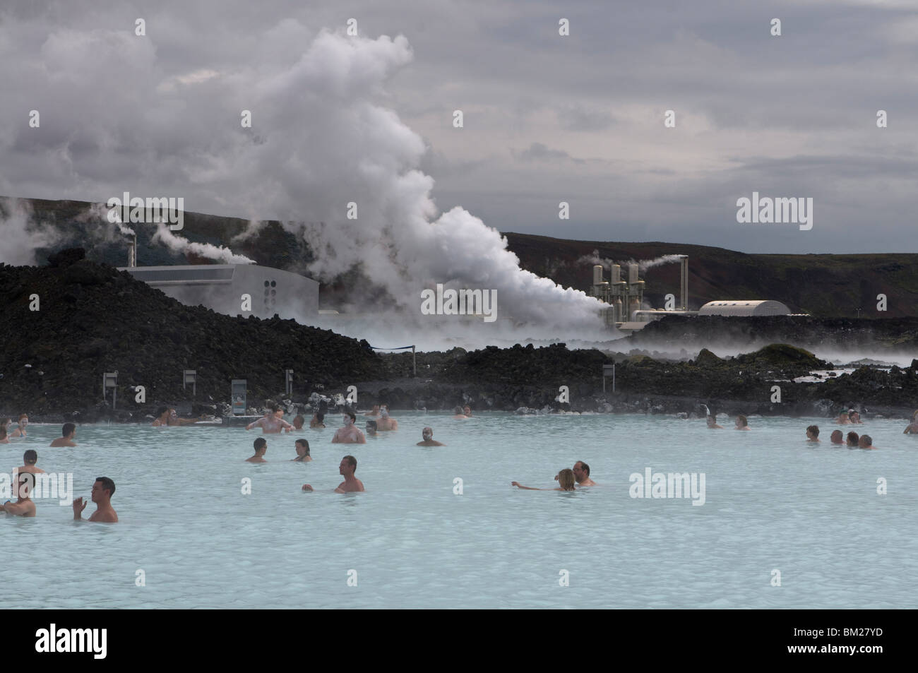 People bathing in hot spring, Blue Lagoon, Iceland, Polar Regions Stock Photo