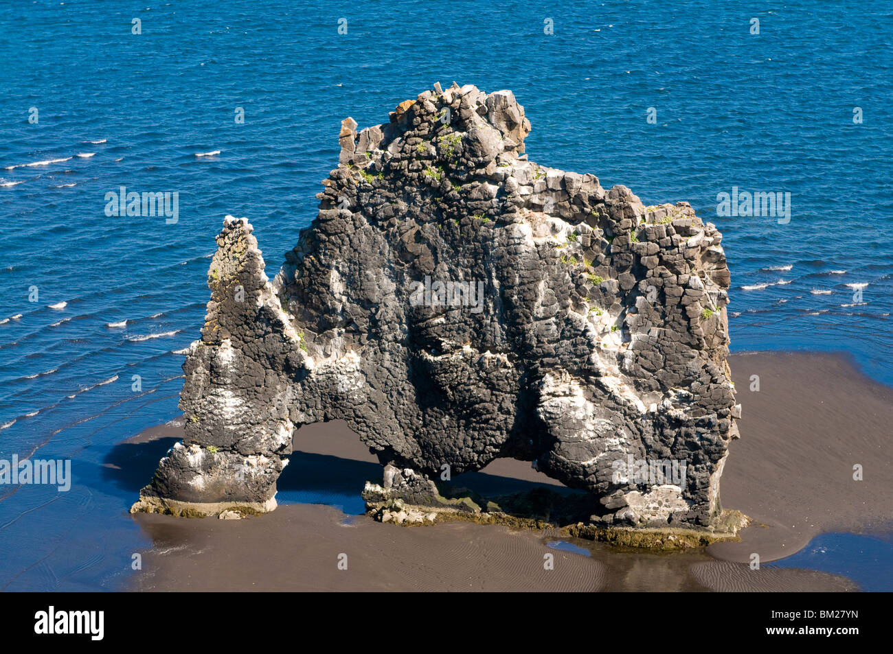 Famous Hvitserkur rock formation offshore, Vatnsnes Peninsula, Iceland, Polar Regions Stock Photo
