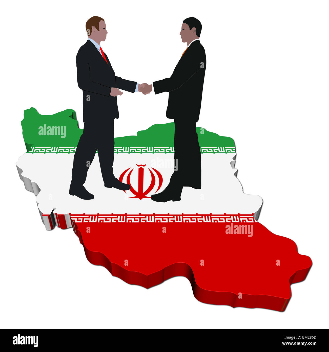 Business people shaking hands on Iran map flag illustration Stock Photo
