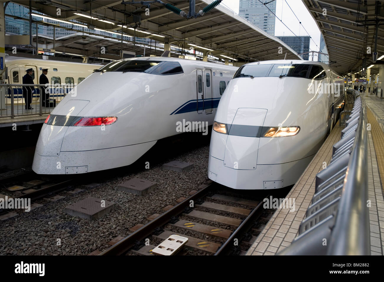 Series 300 Shinkansen bullet trains waiting at Tokyo Station, Tokyo, Japan Stock Photo