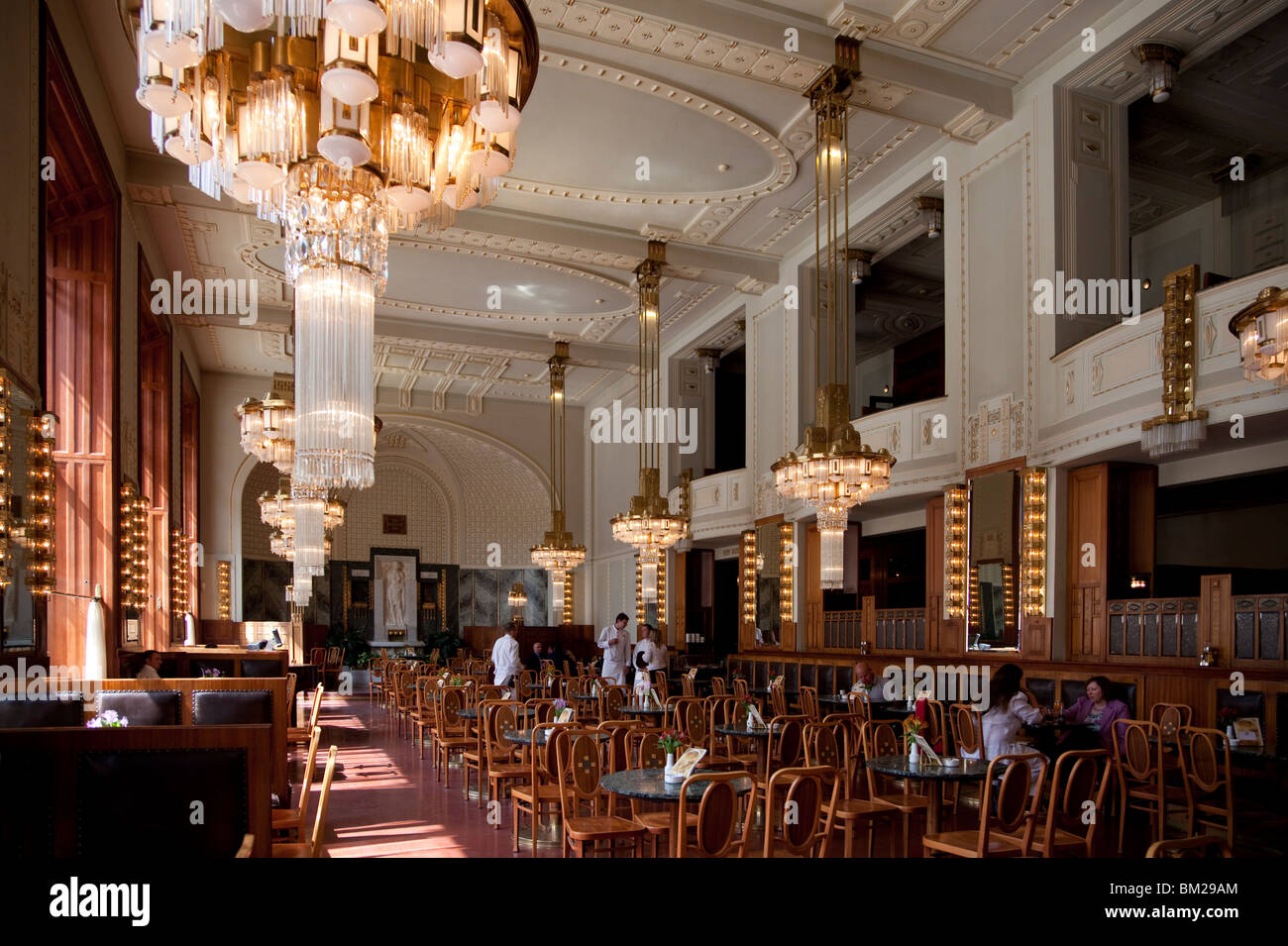 Interior of Cafe Kulecnjkyi in Municipal House, Prague, Czech Republic Stock Photo
