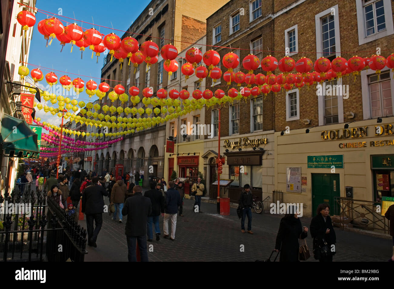 Lantern decorations for Chinese New Year Festival, China Town London England UK 2010 Stock Photo