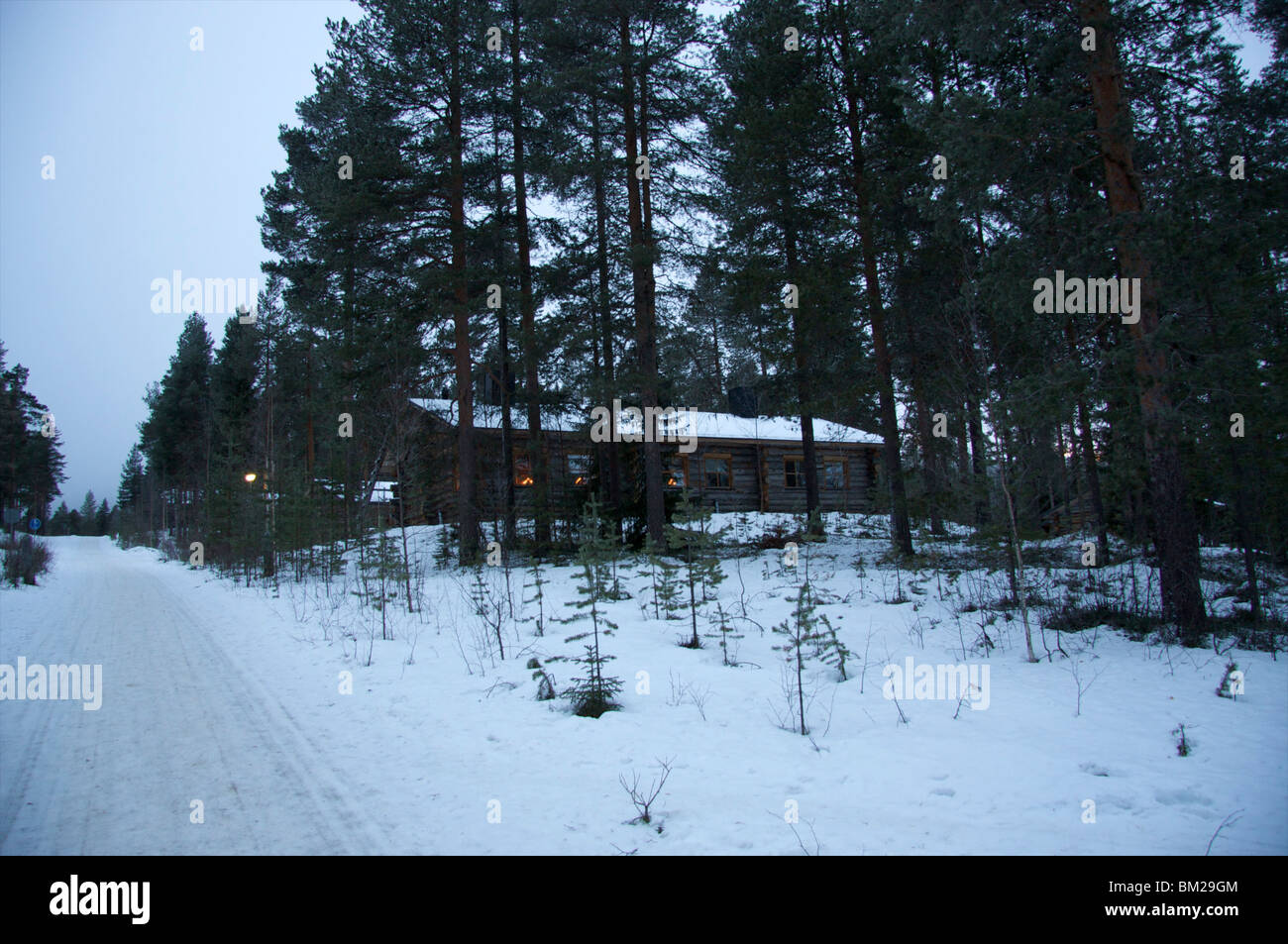 Log Cabin, Pyha-Luosto ski resort, Finnish Lapland, Finland, Scandinavia Stock Photo
