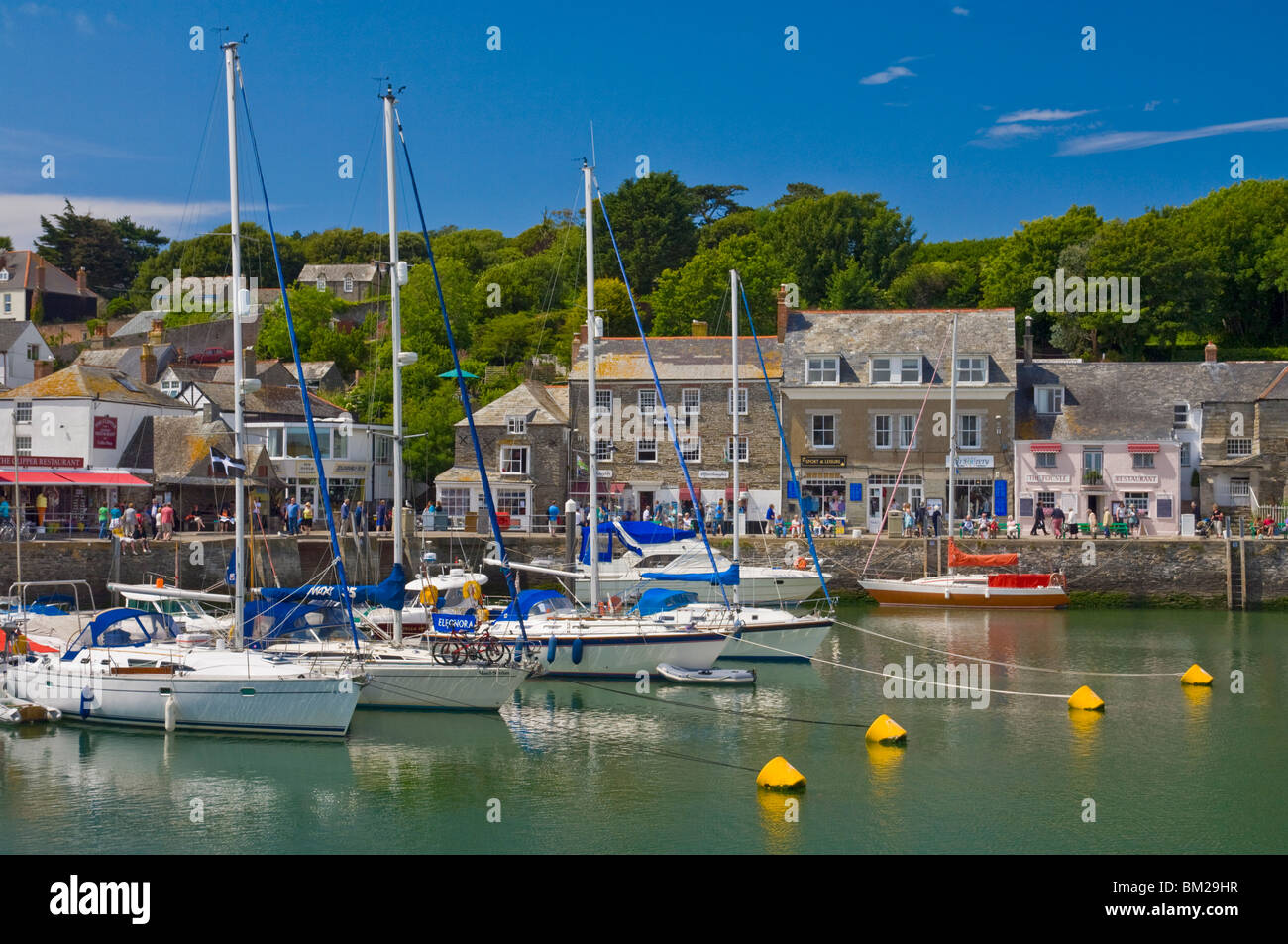 Yachts at high tide in Padstow harbour, Padstow, North Cornwall, UK