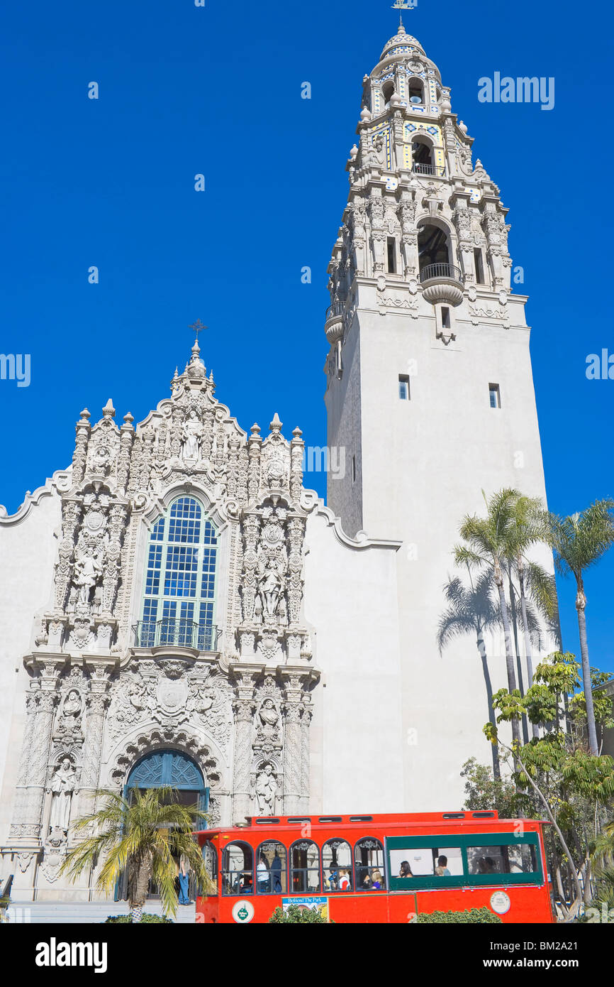 San Diego tram driving past the Museum of Man, San Diego, California, USA Stock Photo