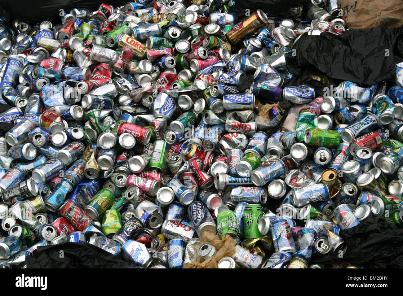 Aluminum Beverage Cans at Recycling Center USA Stock Photo