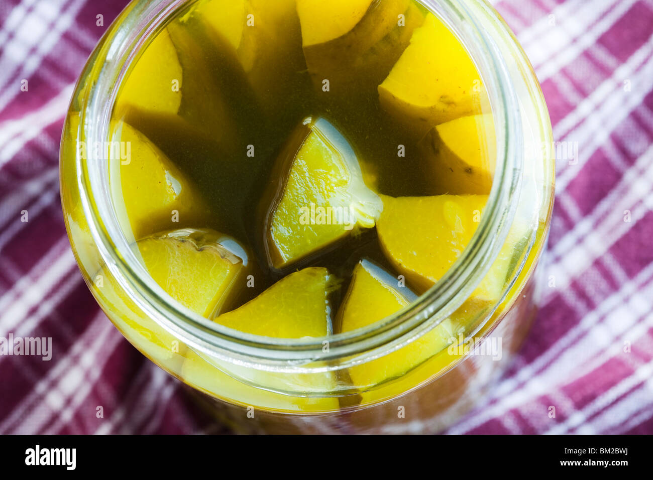 jar of pickles in kitchen Stock Photo