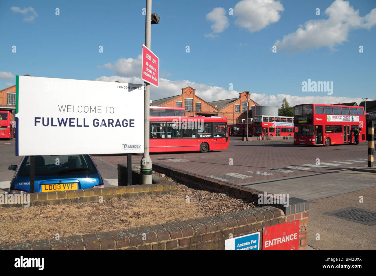 Main entrance to Fulwell Bus garage in Twickenham, Middx, UK Stock Photo Alamy