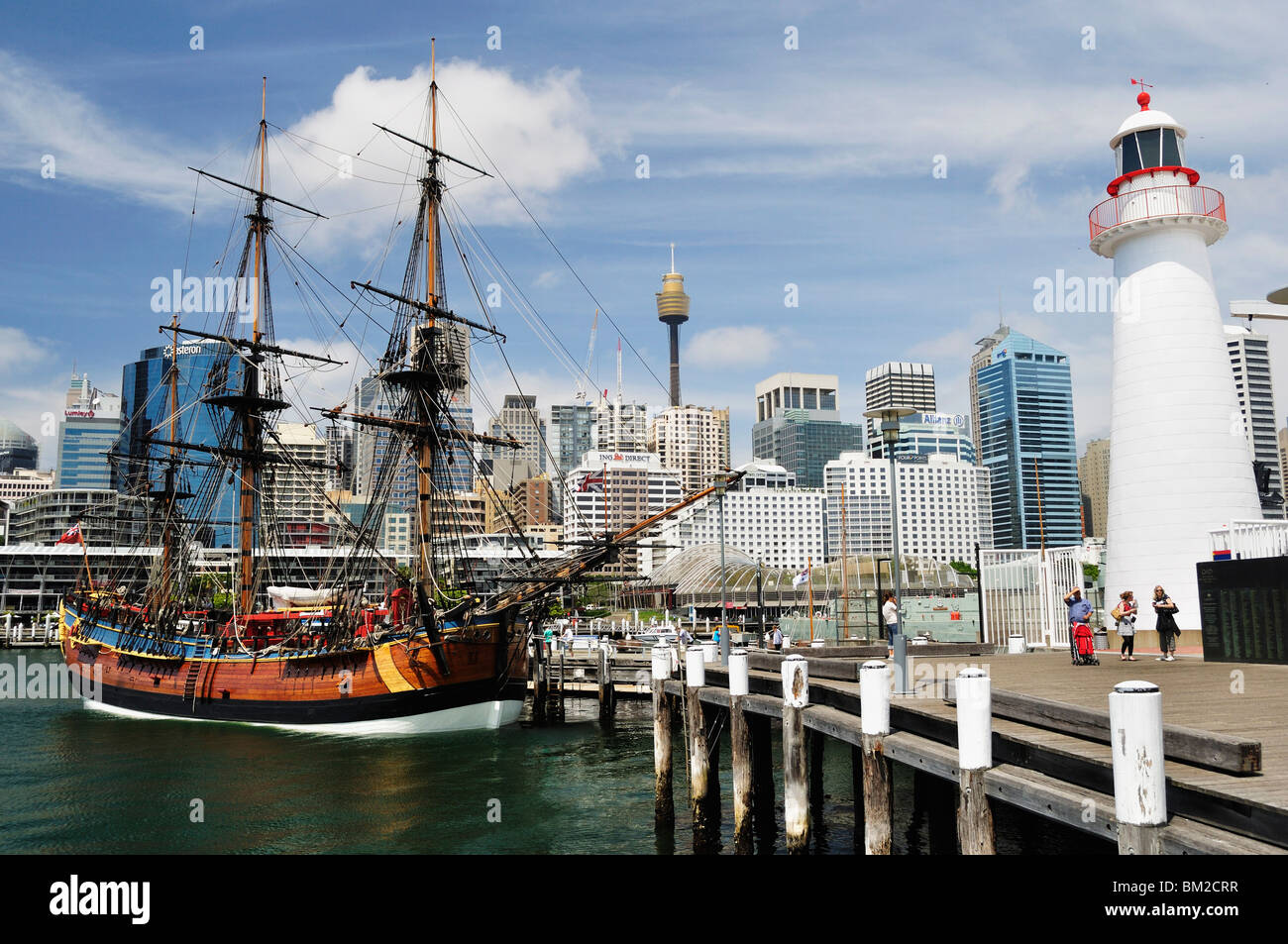 Replica of Captain Cook's Endeavour, National Maritime Museum, Darling Harbour, Sydney, New South Wales Stock Photo