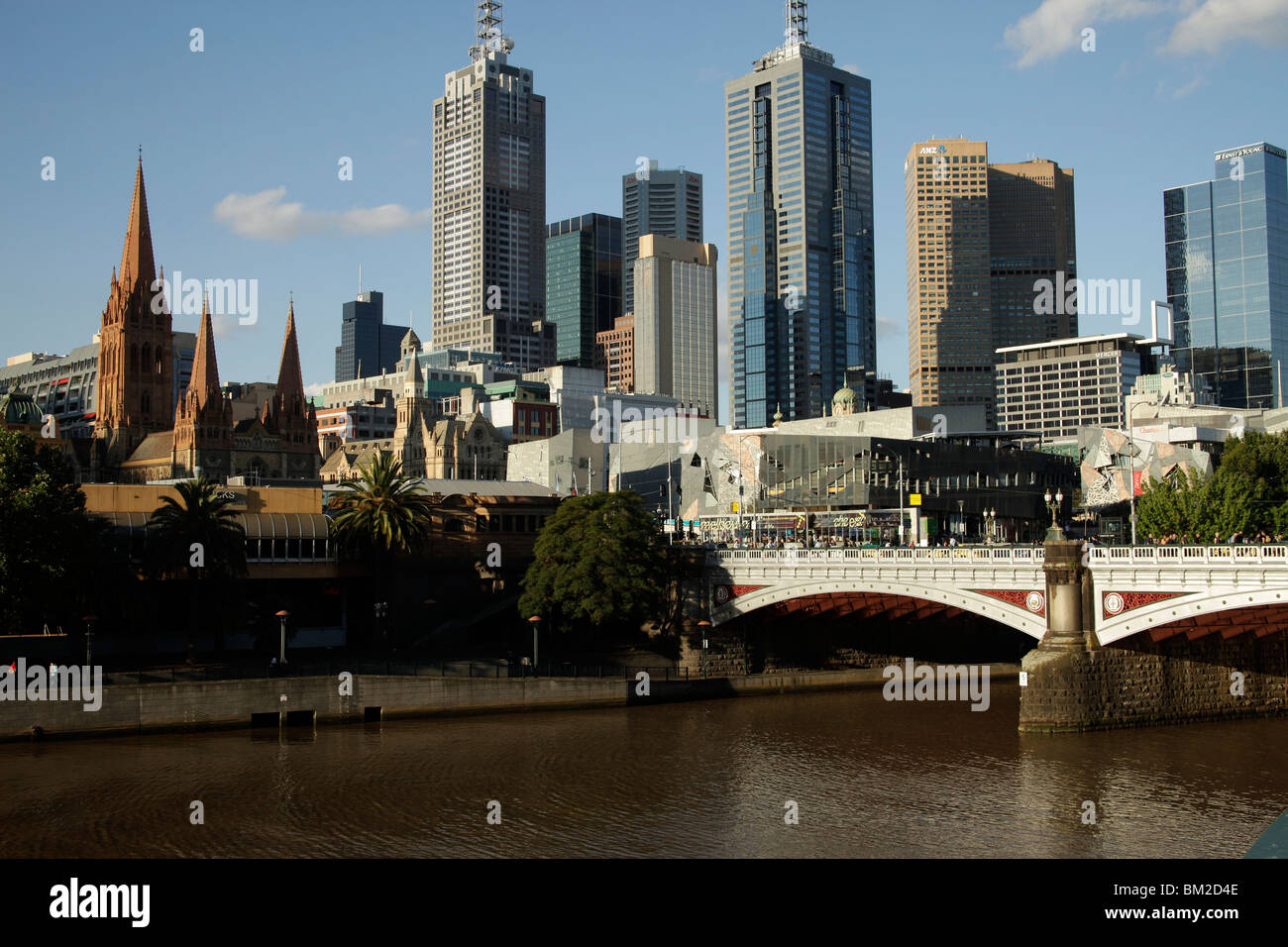 Melbourne Skyline with the towers of St Paul's Cathedral, Victoria, Australia Stock Photo