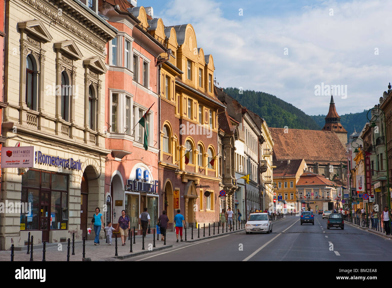 Republicii Street, Brasov, Transylvania, Romania Stock Photo