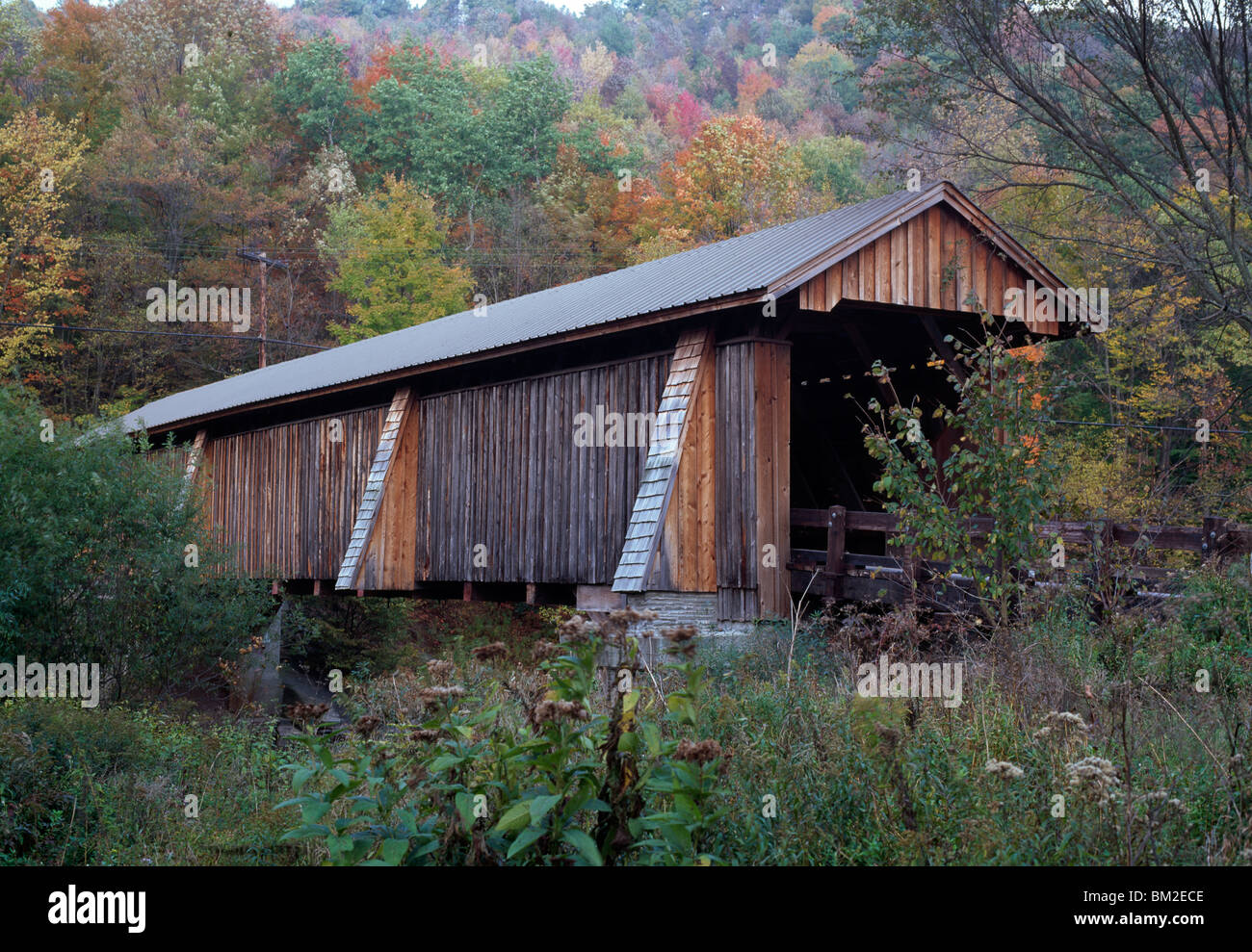 USA, New York, Livingston Manor, Livington Manor Covered Bridge Stock