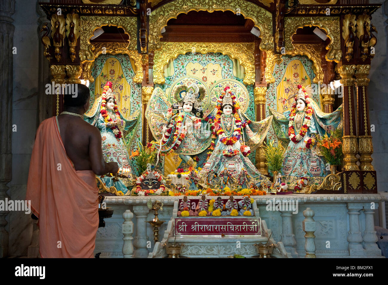 The Interior and Altar of Sri Sri Radha Rasabihari Krishna ISKCON Temple in Mumbai, India Stock Photo