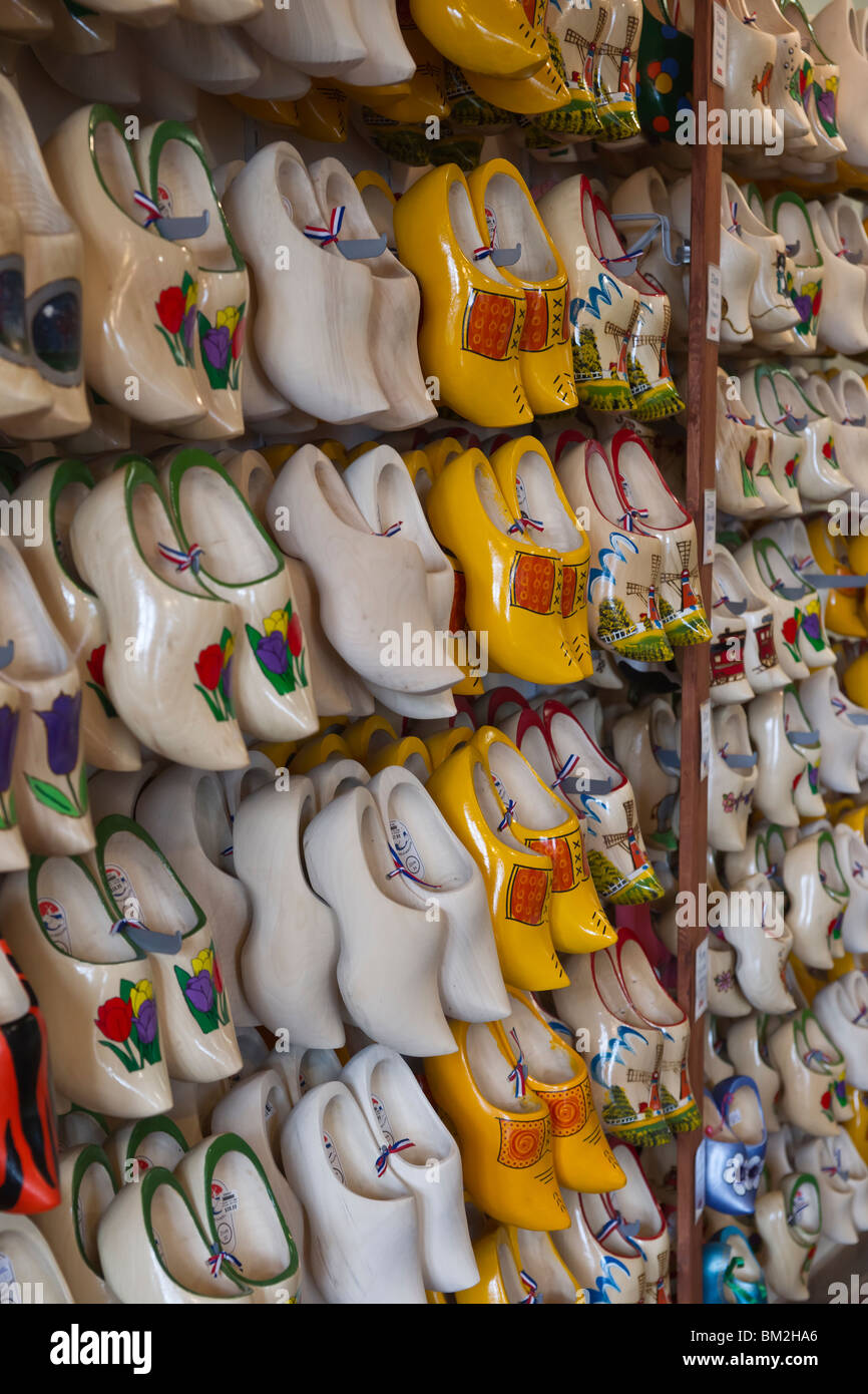 Authentic colorful Dutch wooden shoes Klompen on a display a store in Holland Michigan Stock