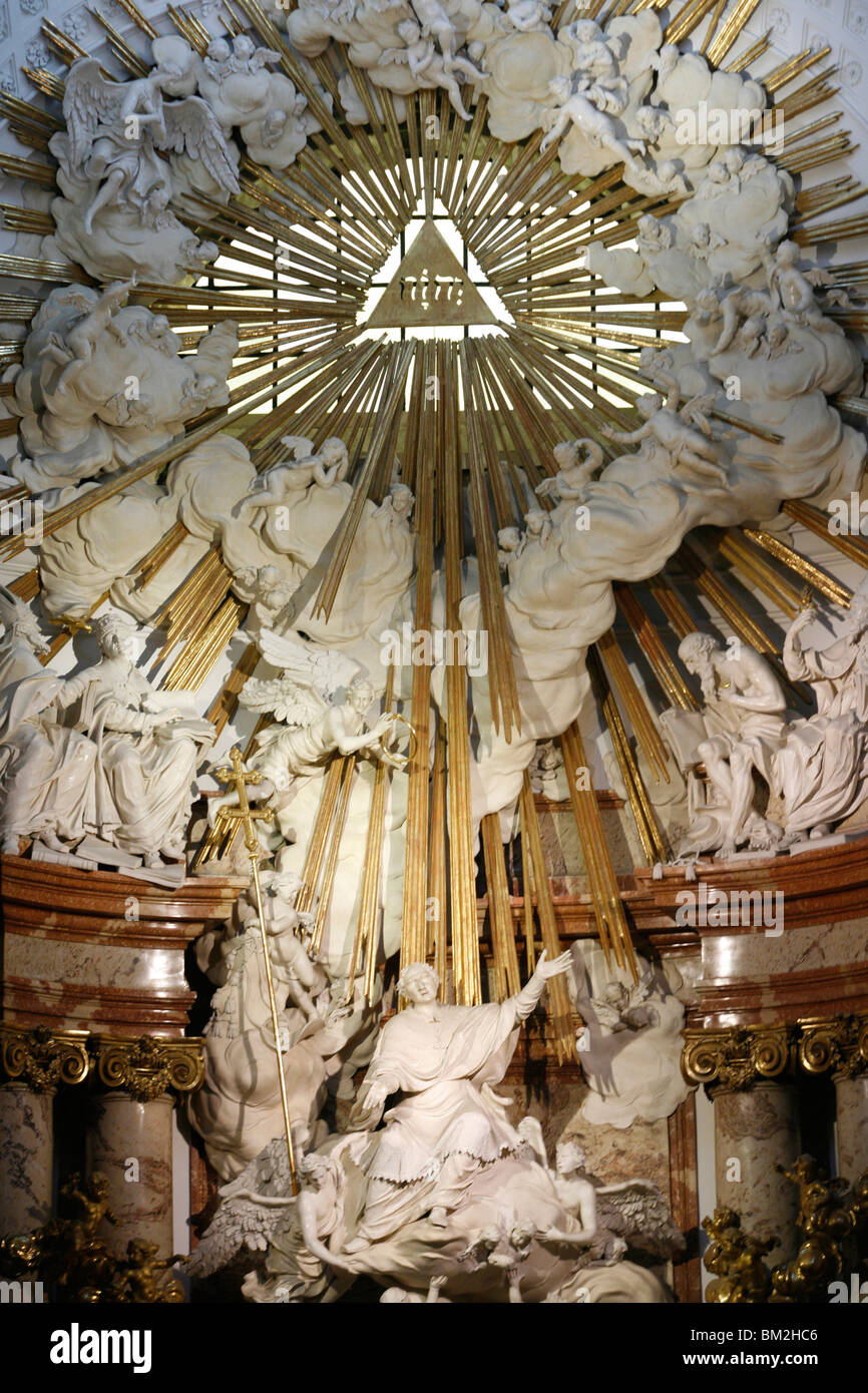 Karskirche main altar by Albert Camesina, St. Charles Borromee taken to heaven by angels, Vienna, Austria Stock Photo