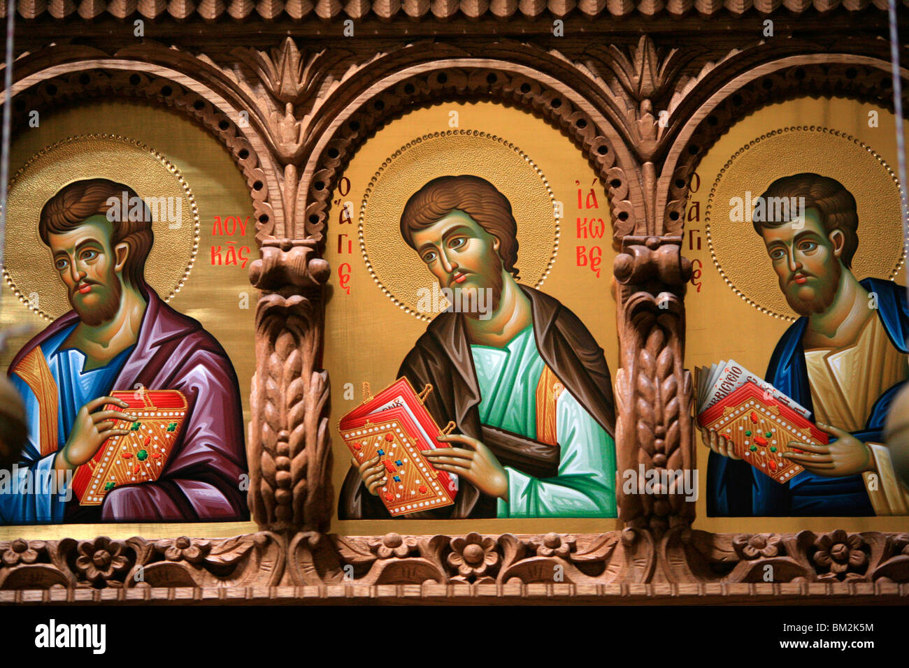 Icons on church iconostasis at Aghiou Pavlou monastery, UNESCO World ...