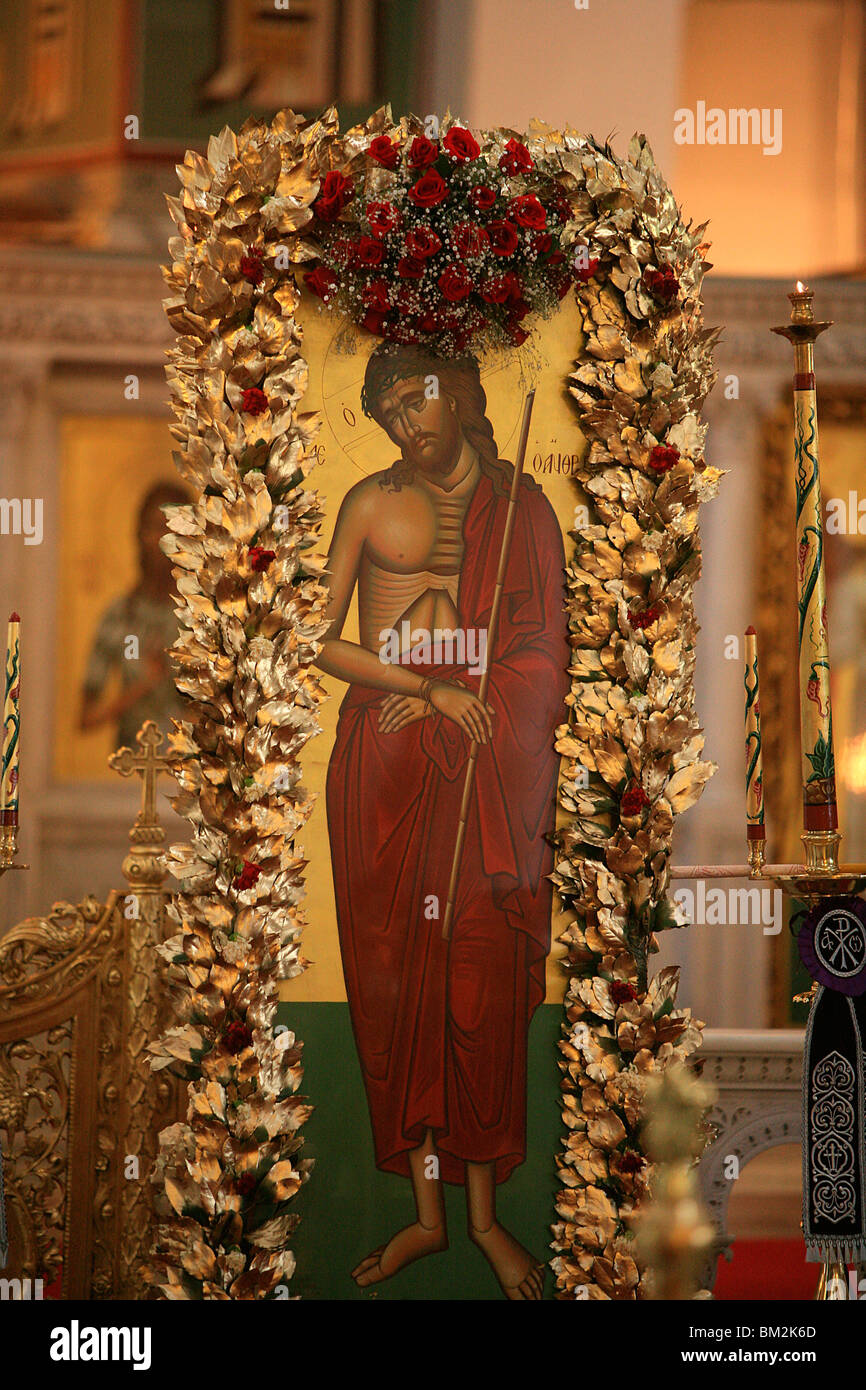 Icon of Christ displaying during Orthodox Easter week, Thessaloniki
