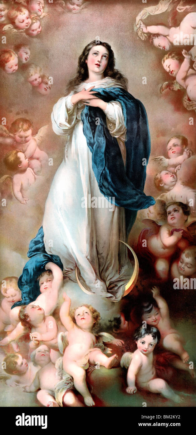 The Immaculate Conception, showing Mary amid clouds, angels and cherubs Stock Photo