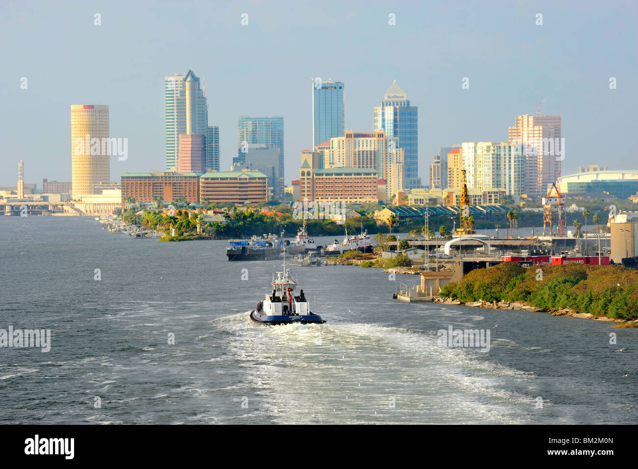 Downtown Tampa Bay Florida Skyline from Cruise Ship Stock Photo