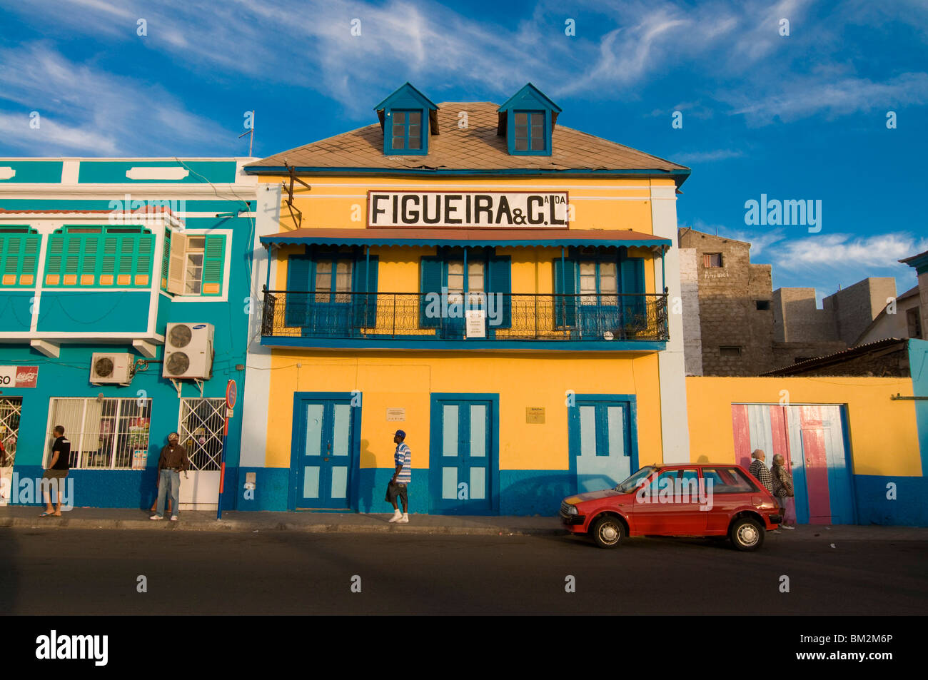 Colourful buildings in Mindelo, Sao Vicente, Cape Verde Stock Photo