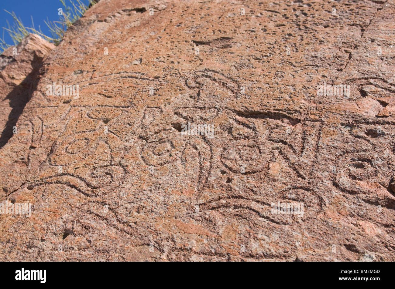 Buddhist rock carvings, Tamagaly Das, Kazakhstan Stock Photo