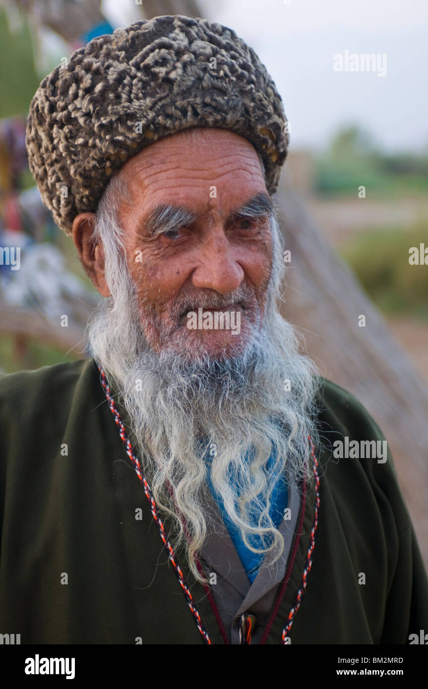 Portrait of a old man with beard, Merv, Turkmenistan Stock Photo