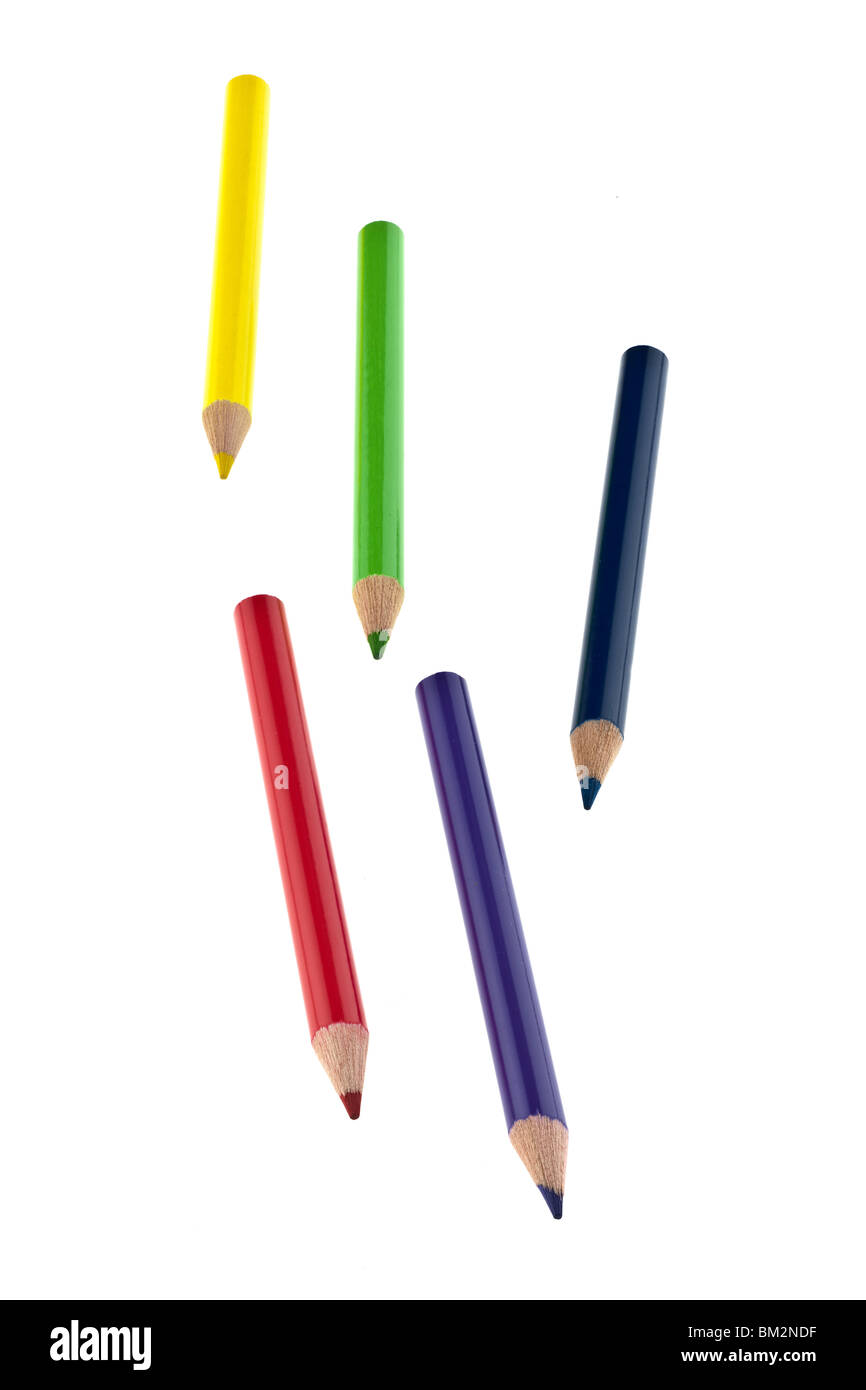 Five coloured crayons Stock Photo