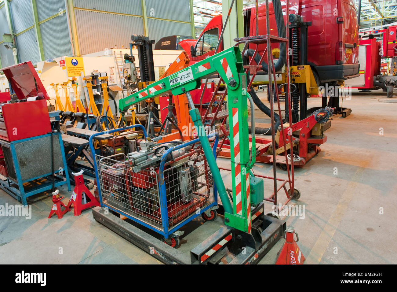 HGV Vehicle maintenance with lifting equipment Stock Photo Alamy