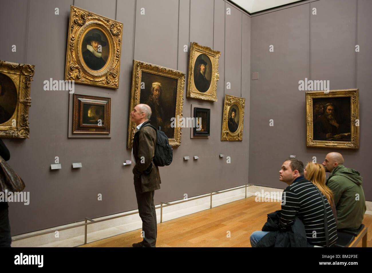 People Looking, Visiting inside Art Gallery, Dutch paintings, Rembrandt