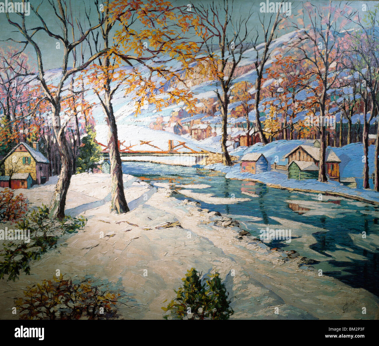 Canal in Winter by Carol Sirak,  (1906-1976),  USA,  Pennsylvania,  Philadelphia,  David David Gallery Stock Photo