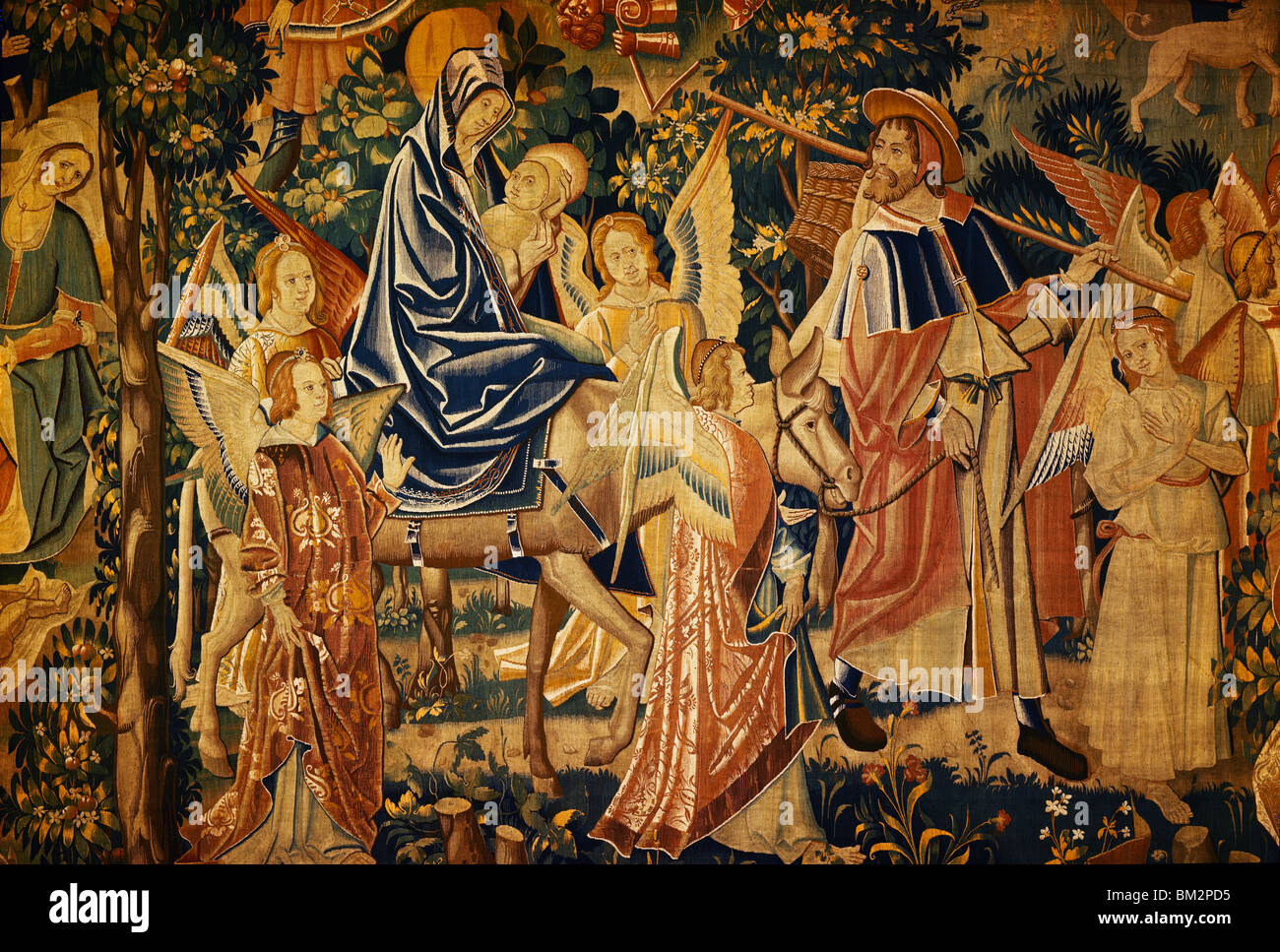Flight into Egypt, tapestry, 16th Century Stock Photo