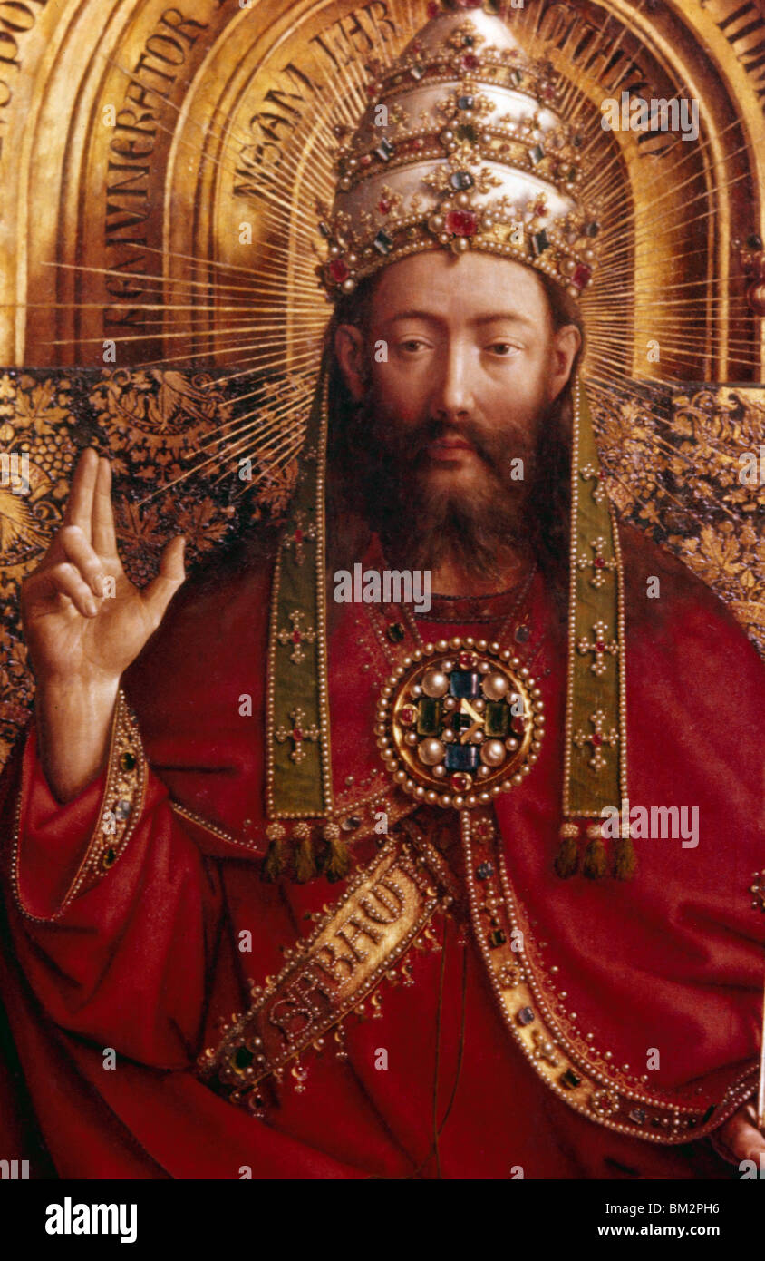 God (Ghent Altarpiece) by Jan van Eyck, (1390-1441), Belgium, Ghent, Cathedral of St. Bavo Stock Photo