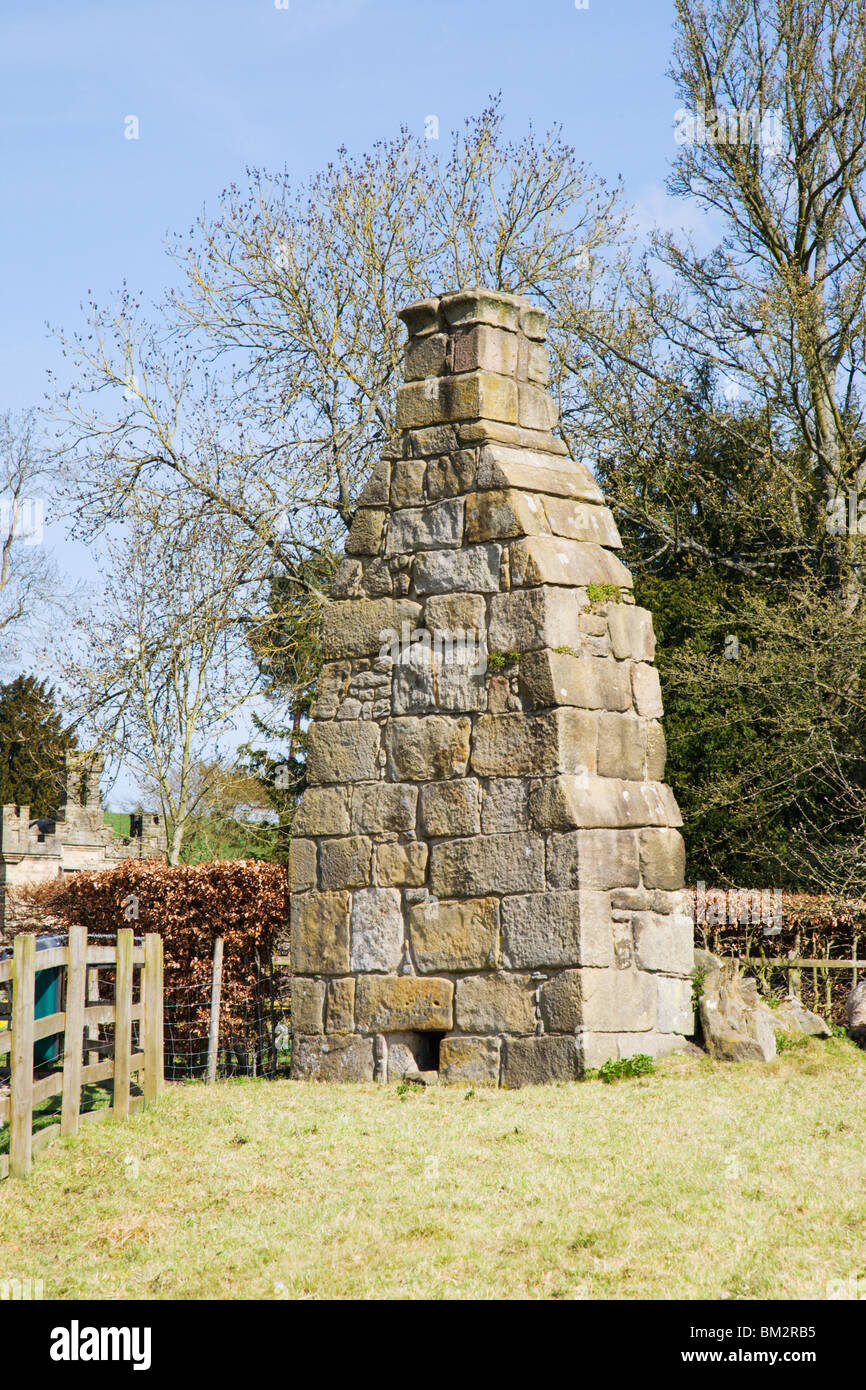The chimney stack remains of the Guest House at "Bolton Abbey", Yorkshire, England. Stock Photo