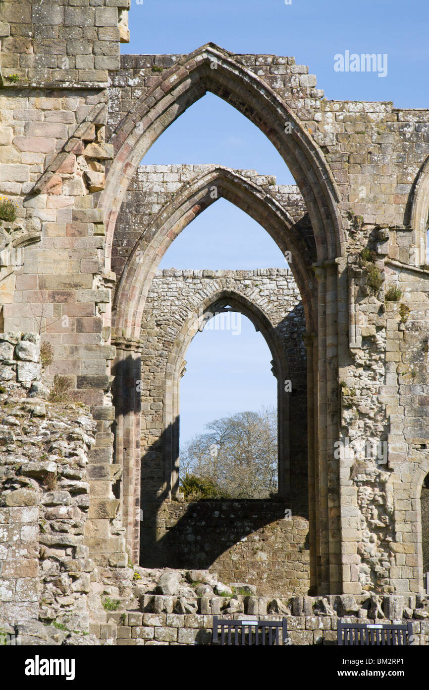 A series of Gothic arches, looking thorough Bolton Abbey, England. Stock Photo