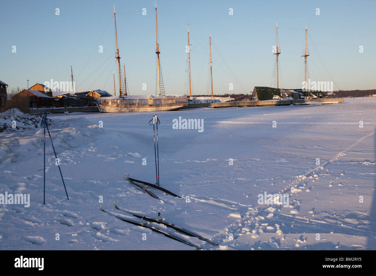 East Harbour Slemmern winter frozen road over sea ocean water snow