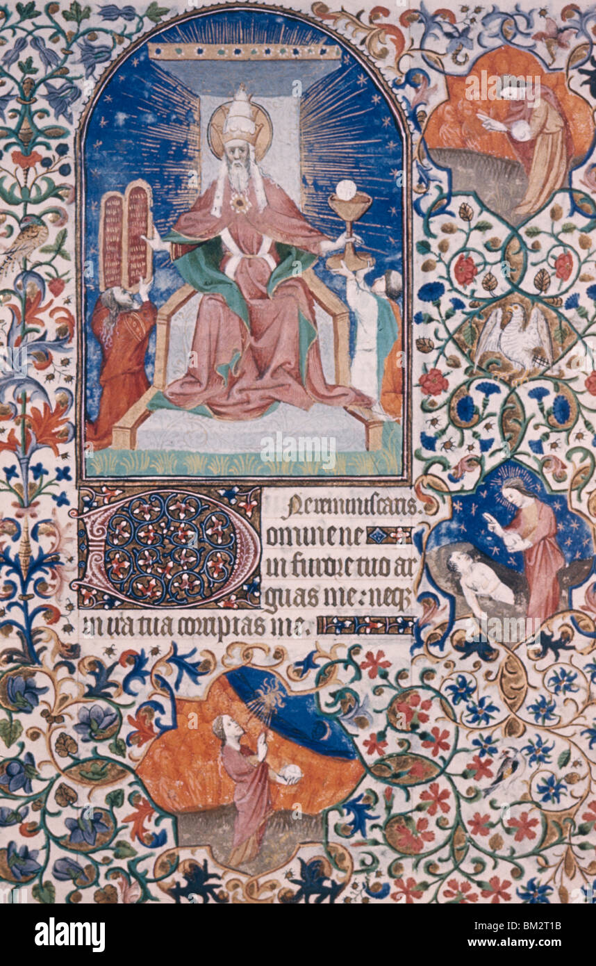 God Enthroned, manuscript, 14th century Stock Photo